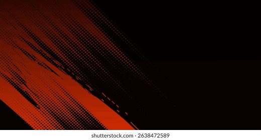 Dynamic Red Halftone Brushstroke on Black. Modern grunge textured
