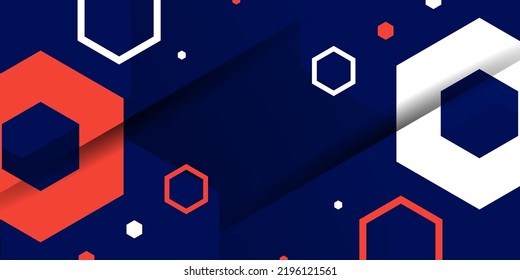 Dynamic red hexagon on blue background in half tone concept
