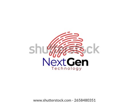 Dynamic red modern AI technology logo with a unique fingerprint-wave design. Represents innovation, security, and future-gen tech. Ideal for cutting-edge businesses