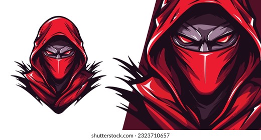 Logo Dinámico Rojo Ninja: Poderosa Ilustración Mascota para equipos deportivos y deportivos electrónicos - Gráfica vectorial