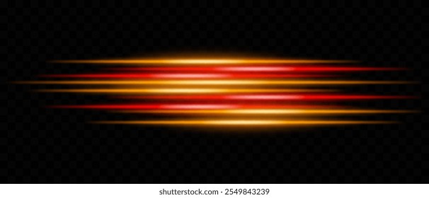 Rayas de luz Horizontal roja y naranja dinámicas sobre un fondo oscuro. Perfecto para diseños de ciencia ficción, temas de neón, efectos futuristas o superposiciones de energía. Efectos de brillo audaz y vibrante.