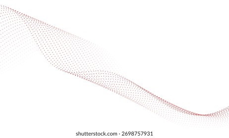 Dynamic red particle wave flowing gracefully across a clean white backdrop
