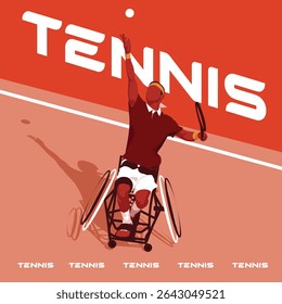 Dynamic red poster featuring a silhouette of a tennis player with a disability serving a ball, set against a half-color background. Perfect for promoting inclusivity, sports, and empowerment.