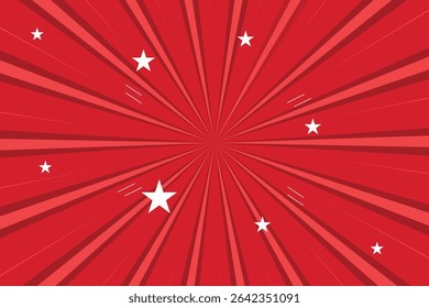Dynamic red radial background with stars and motion lines for a vibrant design.