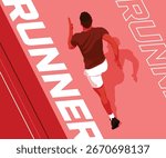Dynamic red runner illustration from top view, showing a sporty and energetic pose. Perfect for fitness, running, sports, and active lifestyle designs.