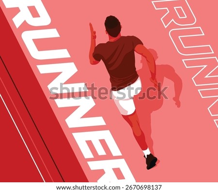 Dynamic red runner illustration from top view, showing a sporty and energetic pose. Perfect for fitness, running, sports, and active lifestyle designs.