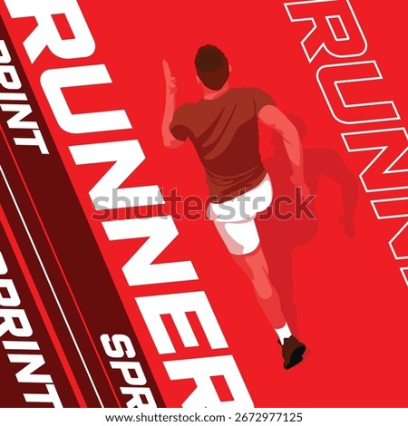 Dynamic red runner illustration from top view, showing a sporty and energetic pose. Perfect for fitness, running, sports, and active lifestyle designs.