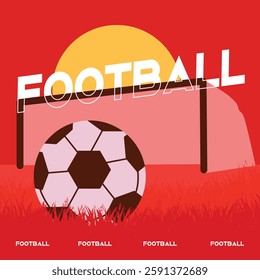 Dynamic red soccer goal poster with net