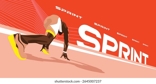 ilustração da silhueta do corredor de sprint masculino do esporte vermelho dinâmico. perspectiva de ângulo baixo