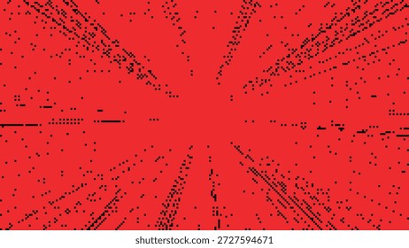 Explosión de explosión de estrella roja dinámica con líneas radiales pixeladas negras que se extienden desde el centro para una Ilustración vectorial de fondo de acción de alta energía