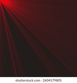 Dynamic red streaks. Gradient radial lines. Abstract black background. Futuristic light rays.