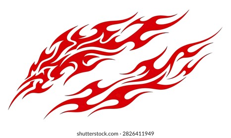 Dynamic red tribal flame patterns for automotive vinyl wrap designs.