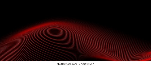 Movimiento dinámico de la onda roja sobre fondo negro. Diseño moderno de moda en Ilustración vectorial