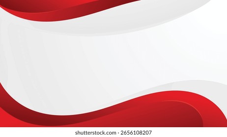 Dynamic red and white abstract wave background with smooth gradients and modern curves. Perfect for Indonesian Independence Day, banners, posters, and patriotic or promotional design themes.