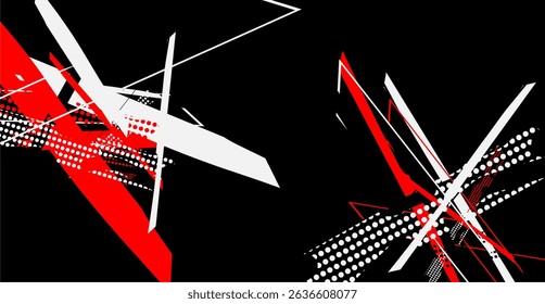 Dynamic red white shapes on black - perfect for art exhibitions