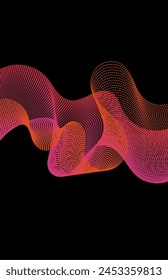 Dynamic red,orange,pink wave dot particles gradient color on black background