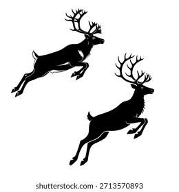 Silhuetas de renas dinâmicas. Leaping Deer para o Natal, Férias de inverno e Elementos de Design Festivo.