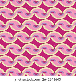 Dynamic Repeating Pattern of Interlocking Concentric Arcs and Diamonds