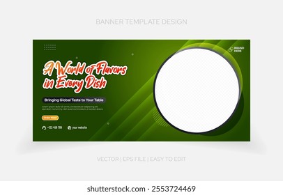 Dynamic restaurant banner template featuring vibrant layouts, editable text, and placeholders for mouthwatering food visuals.