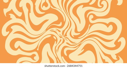 Padrão de redemoinho psicodélico dinâmico em tons alaranjados quentes, um fundo abstrato Groovy para arte digital criativa e projetos de design