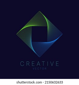 Dynamic Rhombus Shape. Abstract Square Modern Graphic Design Element. Geometric Symbol. Colorful Gradient Blend Design. Creative Vector Template.