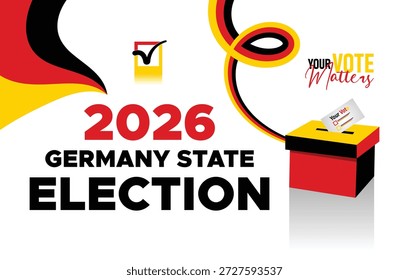 Dynamisches Bändchendesign für die Bundestagswahl 2026 mit fließenden Nationalfarben