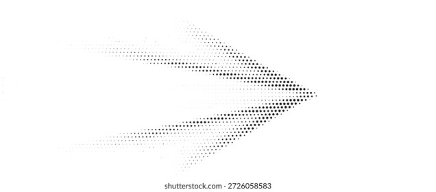 Dynamic Rightward Halftone Arrow With Fading Dotted Speed Lines Background For Fast Motion Concept Vector Illustration