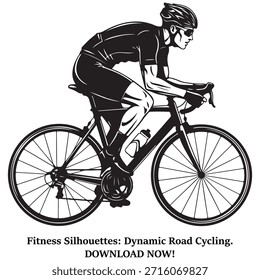 Ilustración vectorial dinámica de la silueta del ciclista de la carretera que captura la aptitud y el movimiento atlético aislado en el fondo blanco, Vector