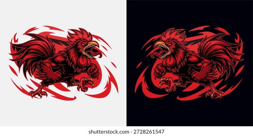 Dynamic Rooster Logo Design, Graphic Art, Vibrant Background, Digital Illustration, Creative Environment, Bold Aesthetic