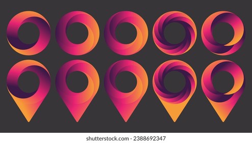Formas redondeadas y marcadores dinámicas. Resumen Elemento de diseño gráfico moderno. Símbolo geométrico. Diseño de mezcla de degradado colorido. Plantilla vectorial creativa. Diseño abstracto