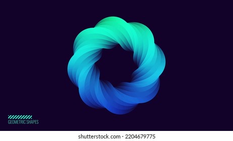 Dynamic Round Shape. Abstract Modern Graphic Design Element. Geometric Symbol. Colorful Gradient Blend Design. Creative Vector Template. Impossible Circle Sign. Blue Twisted Torus 3D Object.