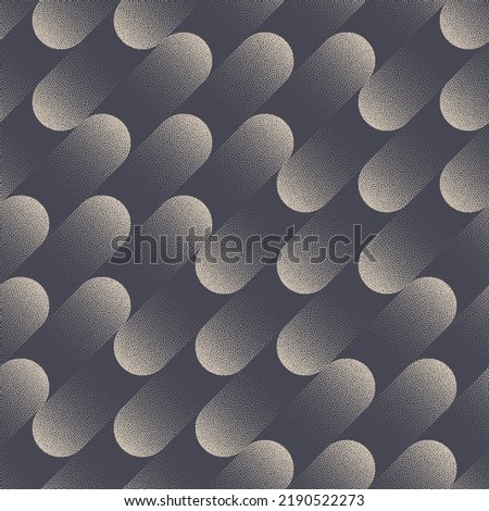 Dynamic Rounded Oblique Lines Stipple Seamless Pattern Vector Abstract Background. Tilted Structure Dotwork Graphic Grainy Texture Repetitive Grey Wallpaper. Halftone Art Contemporary Abstraction Stockfoto © 