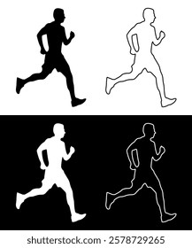 Dynamic Runner Silhouettes. Motion in Contrast. Vector illustration.