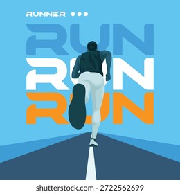 Dynamic Runner Sprinting on Road, Low Angle View, Vector Illustration