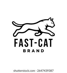 Dynamic Running Cat line logo. A cat running fast vector silhouette