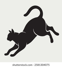 Dynamic Running Cat Silhouette Vector Illustration