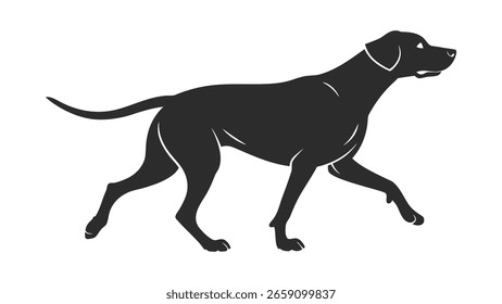 Dynamic running dog silhouette vector in motion. Clean pet outline icon perfect for logos, decals, animal graphics, and design projects.