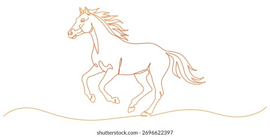 Dinâmico Cavalo Correndo Uma Linha Contínua Desenho Vetor Ilustração	