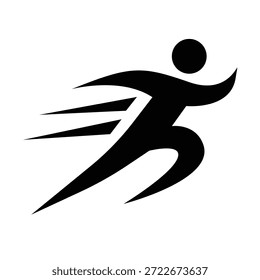 Dynamic running human icon symbolizing speed energy and active movement in bold modern minimal style.