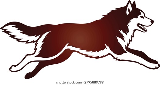 Dynamic running husky illustration in rich brown and white with detailed fur. Perfect for pet brands, dog sledding teams,