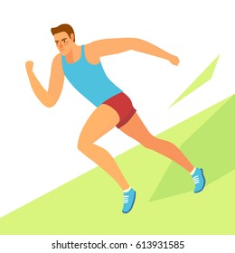 Dynamic running man on decorative background. Sport and healthy lifestyle illustration for your design.