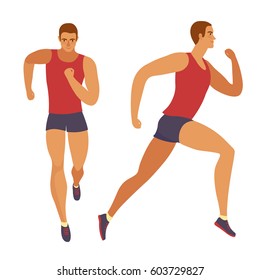 Dynamic running man set. Front and side view. Sport and healthy lifestyle illustration for your design.