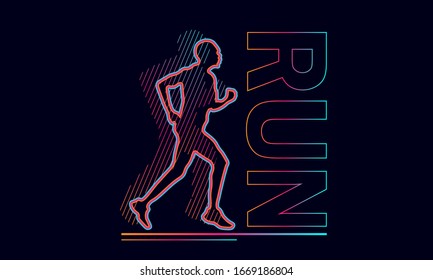 Maratón dinámico para banner, afiche, portada, folletos, volantes, presentaciones, logo, impresión. Siluetas creativas. Deportista de diseño de la carrera internacional. Ilustración del vector