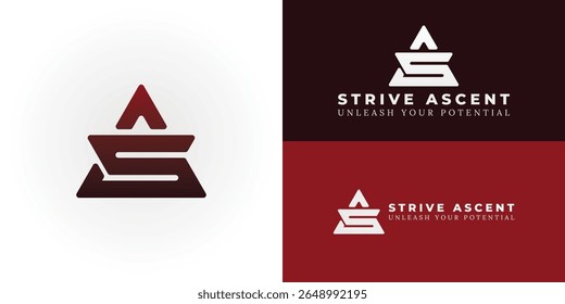 Um emblema de SA dinâmico para esportes e fitness. Este logotipo arrojado, combinando letras iniciais dentro de uma forma triangular forte, significa força, aspiração e desempenho máximo para um estilo de vida ativo.