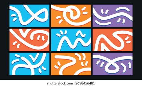 Dynamic scribbled line drawings in playful colors, designed for fun, energetic visual styles in editorial or web-based projects.
