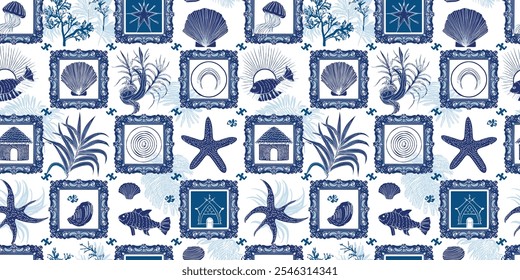 Dynamic Sea Art, Seamless Textile Patterns in Pattern Vector Repeat Sea Suited for Bold Wall Art, Stylish Fashion Prints, Wallpaper, and Wrapping.
