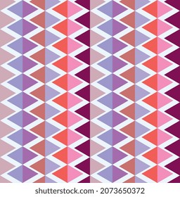 Dynamic seamless ornament of stripes of two-color rhombuses on a white background. Bright abstract geometric print for fabric, wallpaper, wrapping paper.