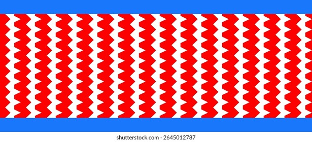 Dynamic seamless pattern featuring vertical red zig zag stripes against a bold blue background. This energetic graphic is perfect for sports themes, digital art, or lively designs