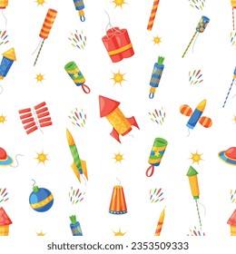 Dynamic Seamless Pattern Featuring Vibrant Pyrotechnic Elements, Creating A Festive And Explosive Visual Display