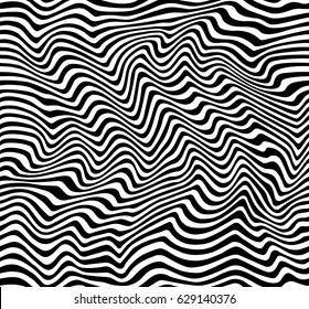 Dynamic seamless pattern of wavy stripes in black and white.